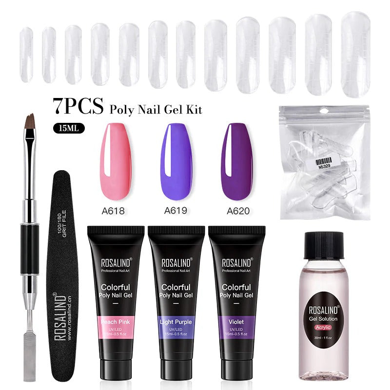 Kit Complet Poly Gel Ongles ROSALIND – 15ML – Nail Art Professionnel