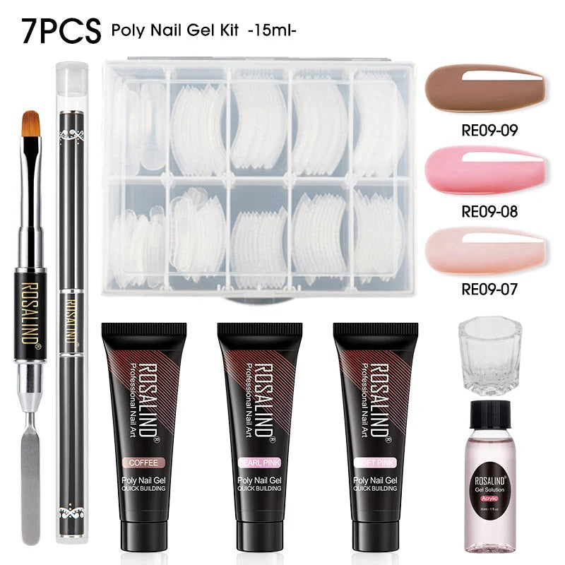 Kit Complet Poly Gel Ongles ROSALIND – 15ML – Nail Art Professionnel