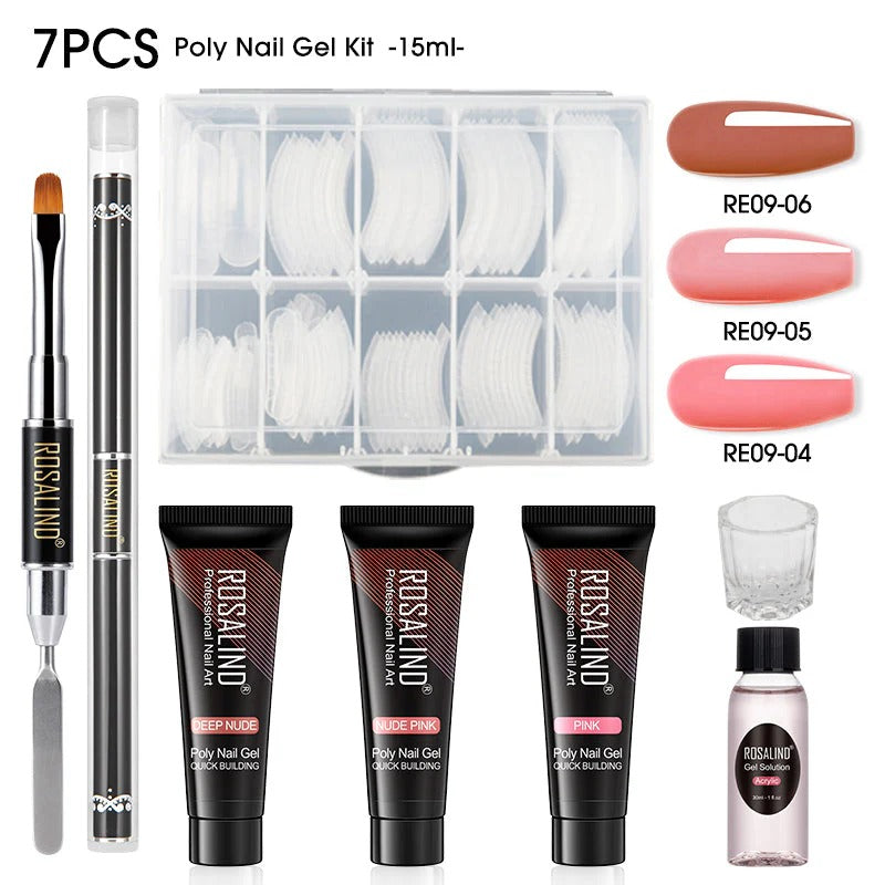 Kit Complet Poly Gel Ongles ROSALIND – 15ML – Nail Art Professionnel