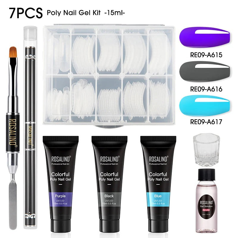 Kit Complet Poly Gel Ongles ROSALIND – 15ML – Nail Art Professionnel