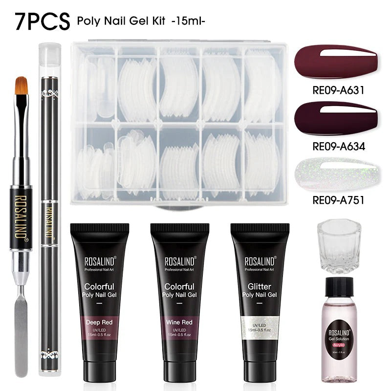 Kit Complet Poly Gel Ongles ROSALIND – 15ML – Nail Art Professionnel