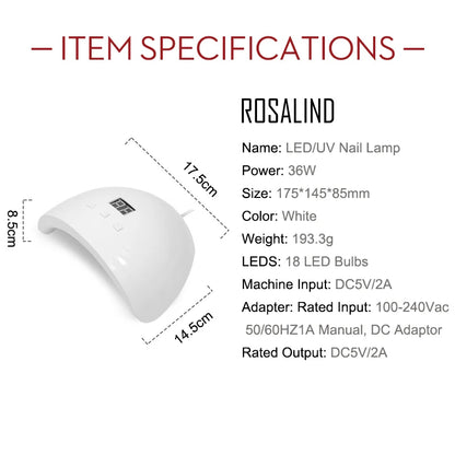 Lampe UV LED ROSALIND – 36W 18 LEDS – Séchage rapide pour vernis semi‑permanent